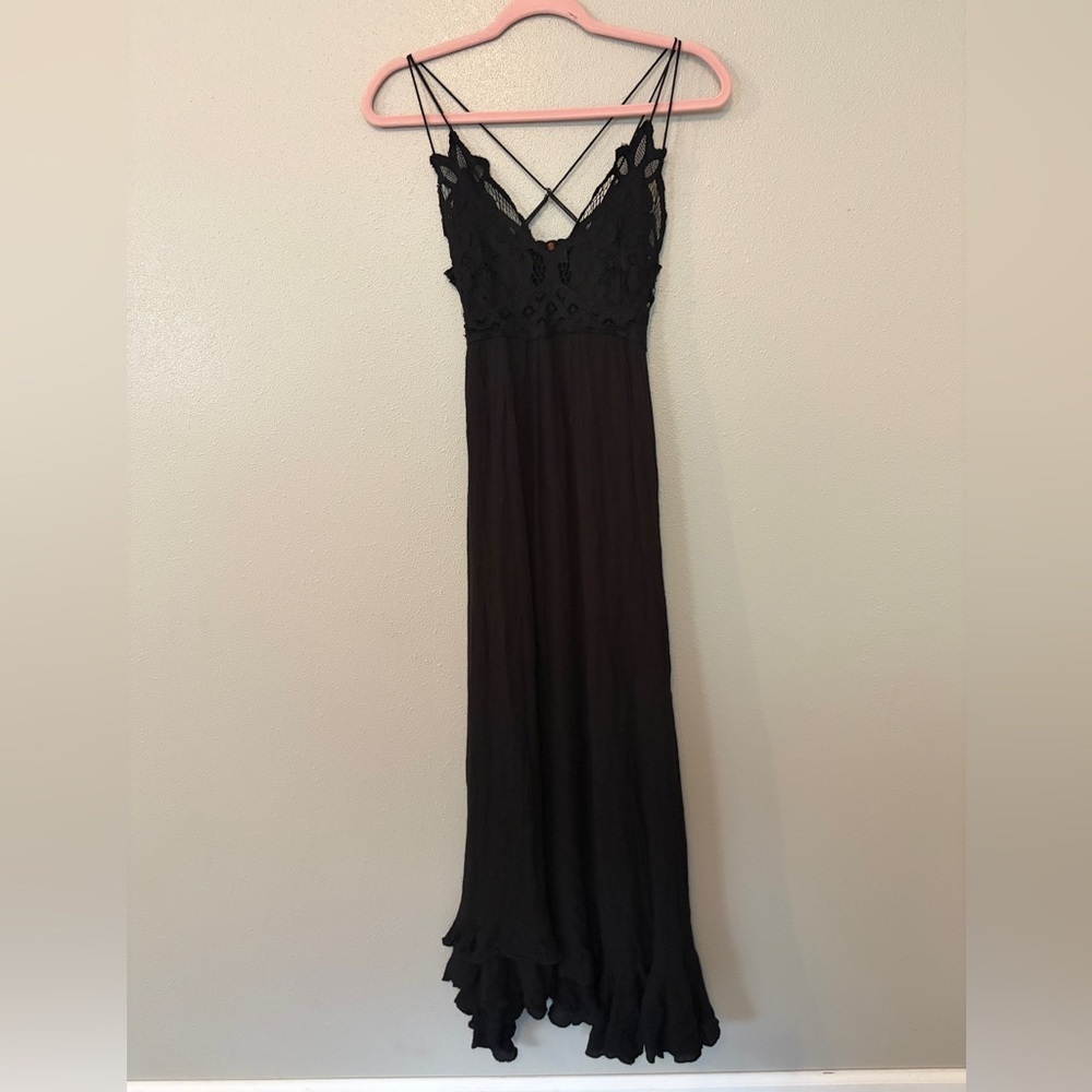 Free people Adella black lace ruffle maxi dress boho dark romantic renaissance - Picture 7 of 7